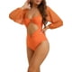 thumbnail image 4 of Bikini de mujer con corte en anillo y escote en V, traje de baño de una pieza con mangas largas y control de abdomen, Naranja Claro, Pequeño, 4 of 5