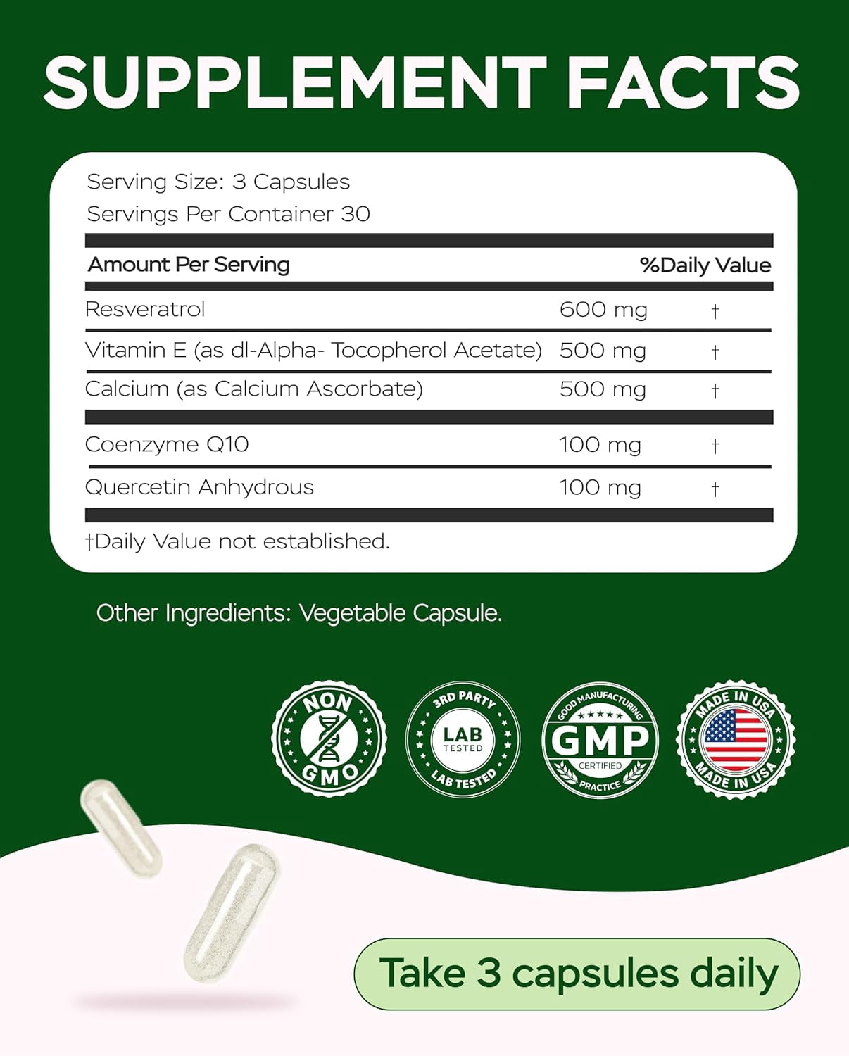 4Well Resveratrol Supplement 1800mg Complex - COQ10, Quercetin, Vitamin E, Vitamin C - Powerful Antioxidant Formula for Enhanced Energy, Heart Health & Healthy-Aging Support Trans Resveratrol 90 Caps