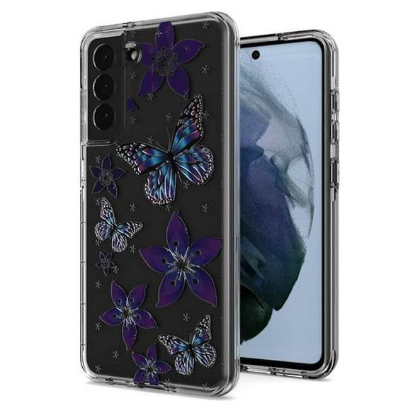Butterfly Series Dual Layer Transparent Hybrid Case for Samsung Galaxy S21 FE 5G - Purple