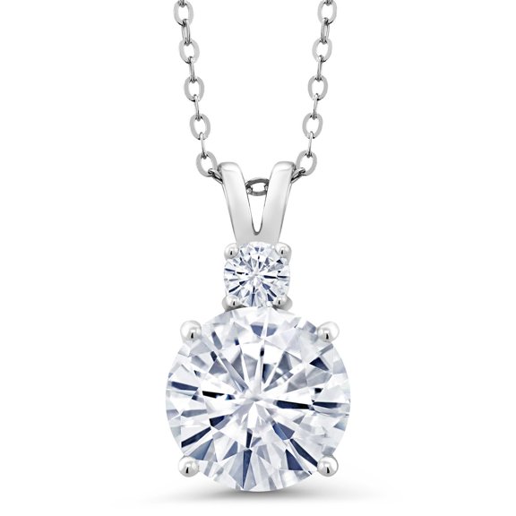 Gem Stone King 4.16 Cttw White Moissanite Pendant Necklace for Women | 925 Sterling Silver | Gemstone Birthstone | Round 10MM | With 18 inch Chain