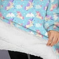 thumbnail image 3 of Oversized Wearable Blanket Hoodie,Light Blue Cartoon Unicorn Cloud Pattern Sherpa Blanket Hoodie with Super Pockets,Super Warm Fuzzy Pullover for Women & Men, 3 of 6
