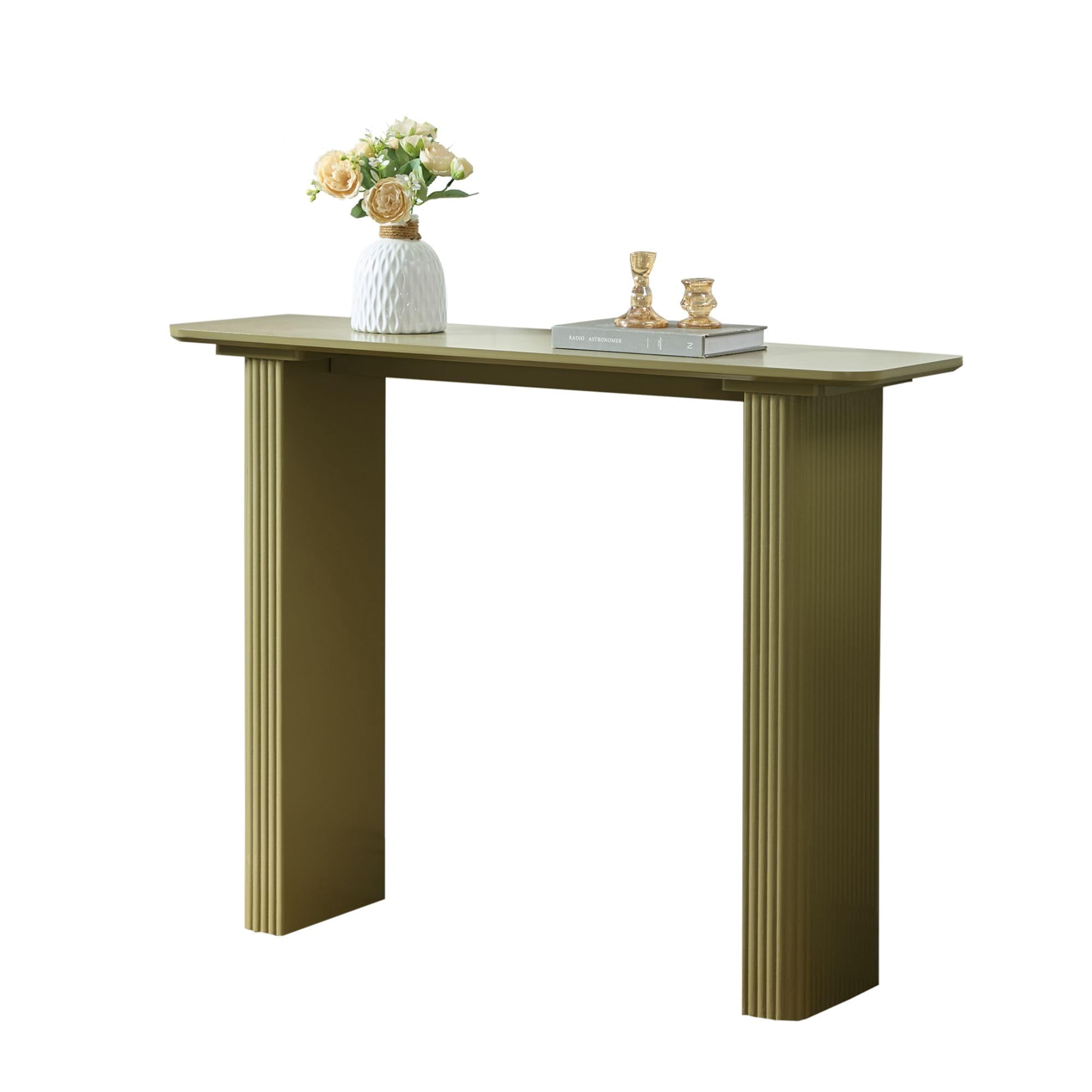Kings Brand Furniture Varenne Console Table – Contemporary Rectangular Wood Entryway Table with Fluted Architectural Legs, Slim Design for Hallway, Foyer, or Living Room (Lemon Pepper)