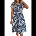 thumbnail image 3 of Vestidos de Verano Fluidos con Cuello en V y Mangas Florales para Mujer 2025 Azul Oscuro M, 3 of 10
