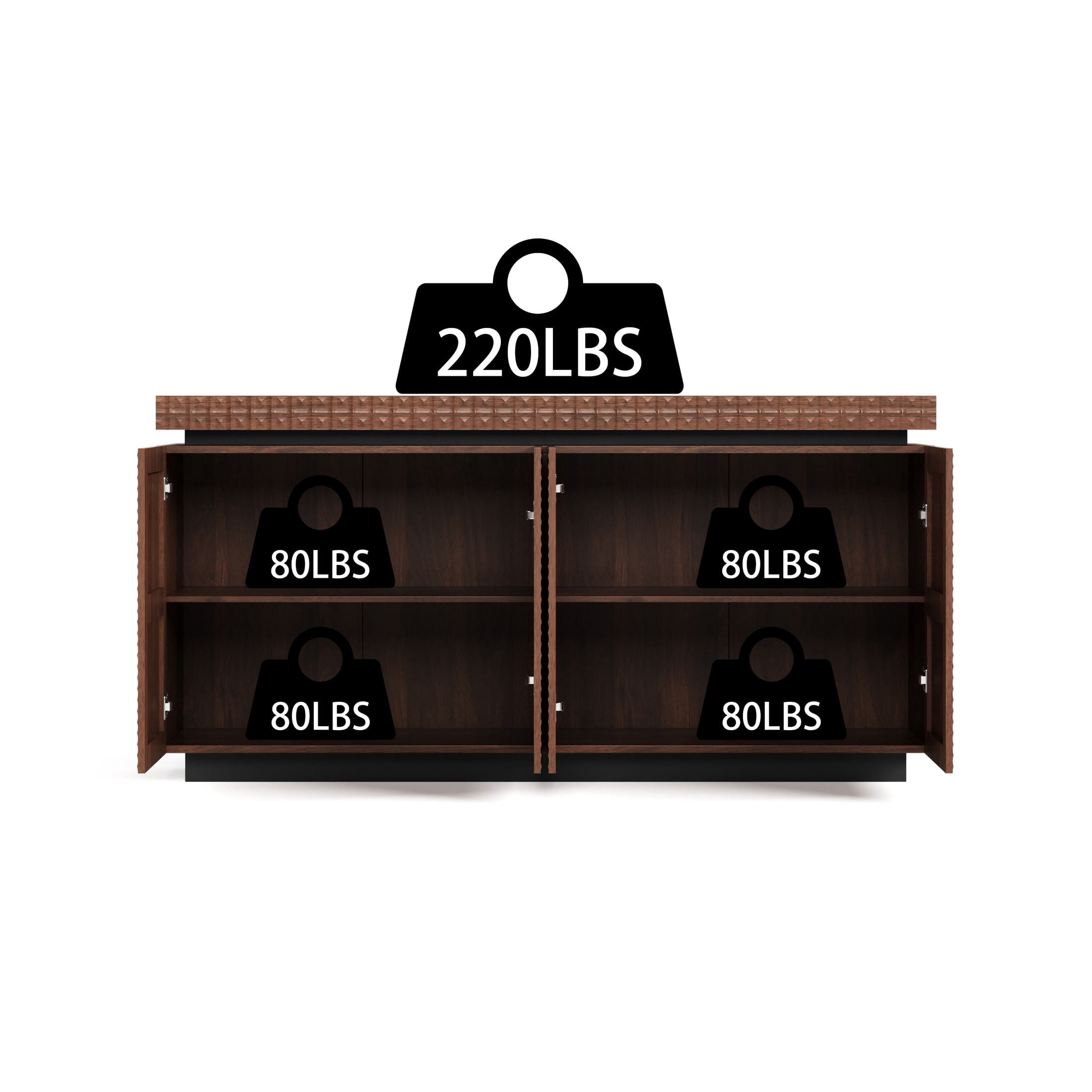 Noble House Dyani 58.3" Modern Accent Storage Sideboard with Fold-Out Doors, Kitchen Buffet Cabinet, Antique Brown