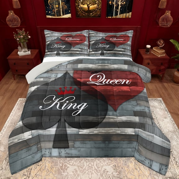 Feelyou King and Queen Queen Comforter Set for Couple, Western Rustic Cabin Bedding Sets, Romantic Valentines Day Reversible Bedding Comforter Set, Ultra Soft Bedroom Decor, 3pcs