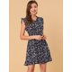 thumbnail image 3 of Vestido de Mujer Allegra K con Estampado floral Cuello En V Sin mangas con volantes Negro S, 3 of 6