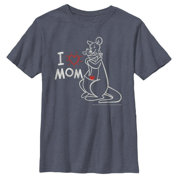 Boy's Winnie the Pooh Kanga and Roo I Love Mom Graphic Tee Navy Blue Heather X Large