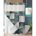 thumbnail image 2 of No Hook Shower Curtains with Snap in Liner, Geometric Abstract Modern Waterproof Fabric Shower Curtain, Teal White Wall Art Double Layers & See-Through Top Window Bathroom Curtains 72''x96'', 2 of 6