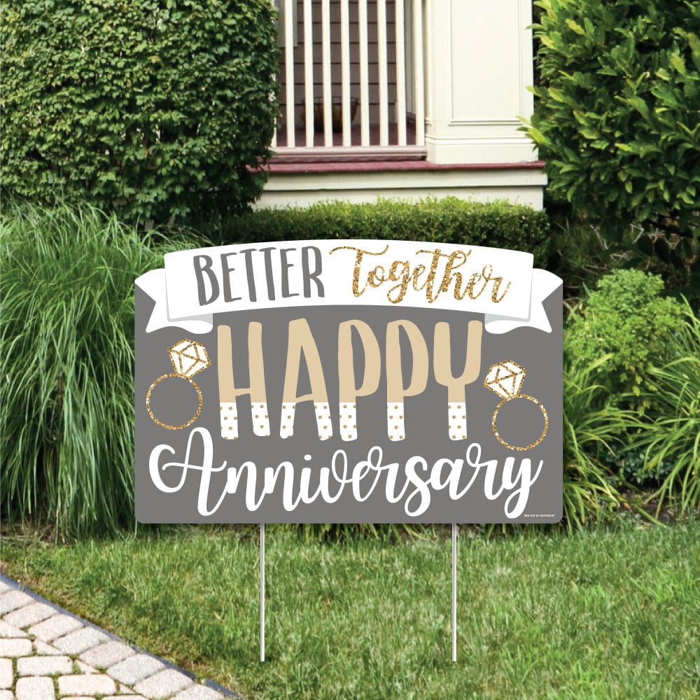Happy Anniversary Gold and Silver Wedding Anniversary Yard Sign Lawn