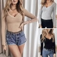 thumbnail image 2 of Women T-shirt V-Neck Long Sleeve Slim Fit Tee Shirt Solid Color Soft Stretchy Pullover Tops Daily Wear, 2 of 8