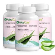AloeCure Probiotics + Enzyme Capsules for Women's Digestive Health with 10 Billion CFU - Daily Aloe Supplement, Full Spectrum Probiotic + Prebiotic Supplement, Gut Support, Super Enzymes, 3 Bottles