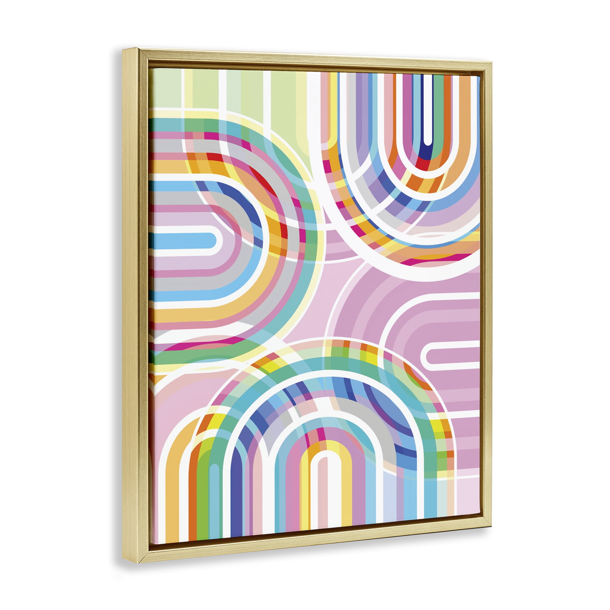 Stupell Industries Bright Playful Rainbow Arches Gold Framed Floater Canvas Wall Art, design by Amber Sterling