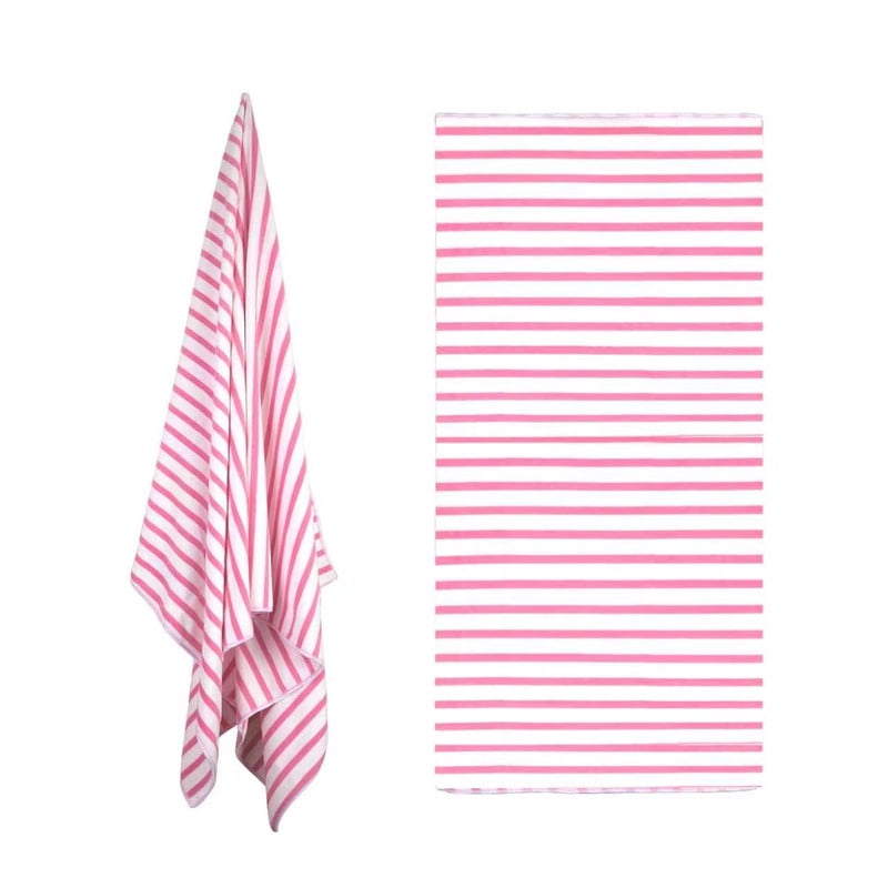 JML Large Stripe Bath Towel Set 4 Pack, 30"x60", Stripe Pink & Coffee, 400GSM, Soft, Absorbent, Microfiber Towel Quick Drying, Lint-free, No Fading