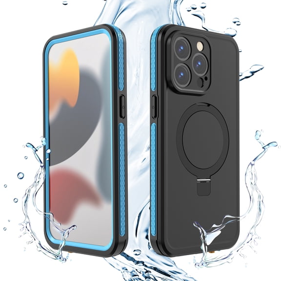 for iPhone 15 Pro Max Case Waterproof, Built in Screen Protector Dropproof Dustproof Shockproof Full Body Protective Rugged Magsafe Ring Kickstand Heavy Duty Phone Case, Blue