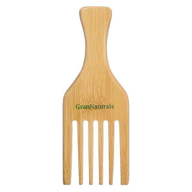 GranNaturals Peine de madera de dientes anchos y púa afro - Herramienta para dar volumen y peinado de madera natural para cabello rizado grueso y grueso - Peine no estático para afros y barbas - Acces