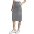 thumbnail image 4 of Falda Midi de Mujer Inspire Chic de Cintura Alta con Espalda Elástica de Pana XS Gris, 4 of 5