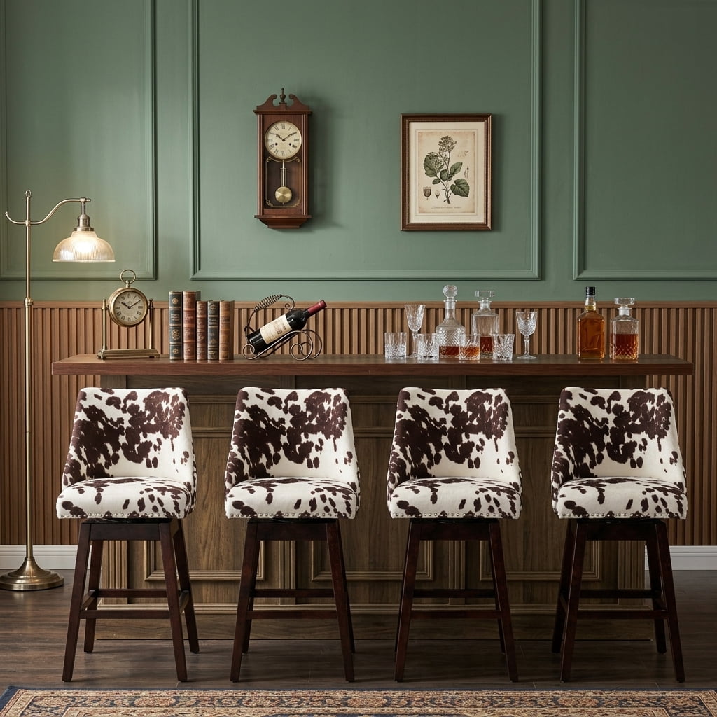 Guyou 27.5"Counter Height Bar Stools Set of 6, Nailhead Trim Velvet Barstools with Back and Wood Legs, 360°Swivel Upholstered Stool Chairs for Kitchen Island Breakfast Bar Restaurant, Cow