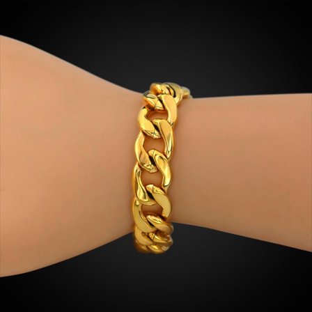 Men's Thick Cuban Chain Link Bracelet Male 14K Yellow Gold Braslet Braclet For Men Hiphop Jewelry