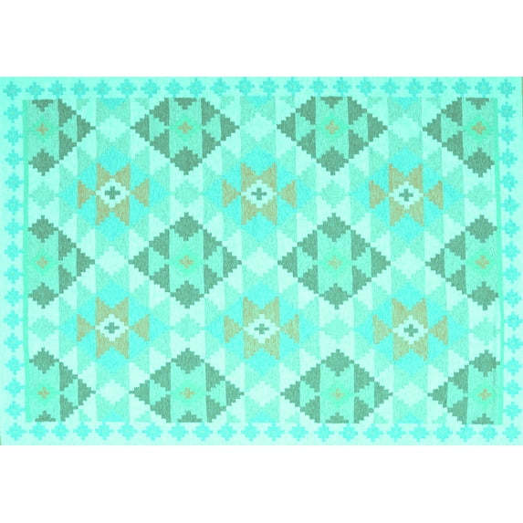 Ahgly Company Machine Washable Indoor Rectangle Southwestern Turquoise Blue Country Area Rugs, 8' x 12'