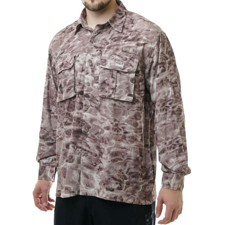 Aqua Design Mens Long Sleeve Voyager Vented Camo Fishing Shirt: Pacific Sand size XL
