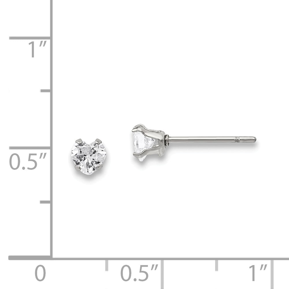 White Stainless Steel Earring Stud Women'S Cubic Zirconia CZ Heart Clear 4 mm 3.98