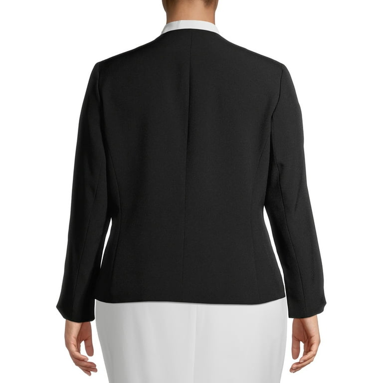 Black Label by Evan Picone Women's Plus Size Single Button Crepe Blazer 