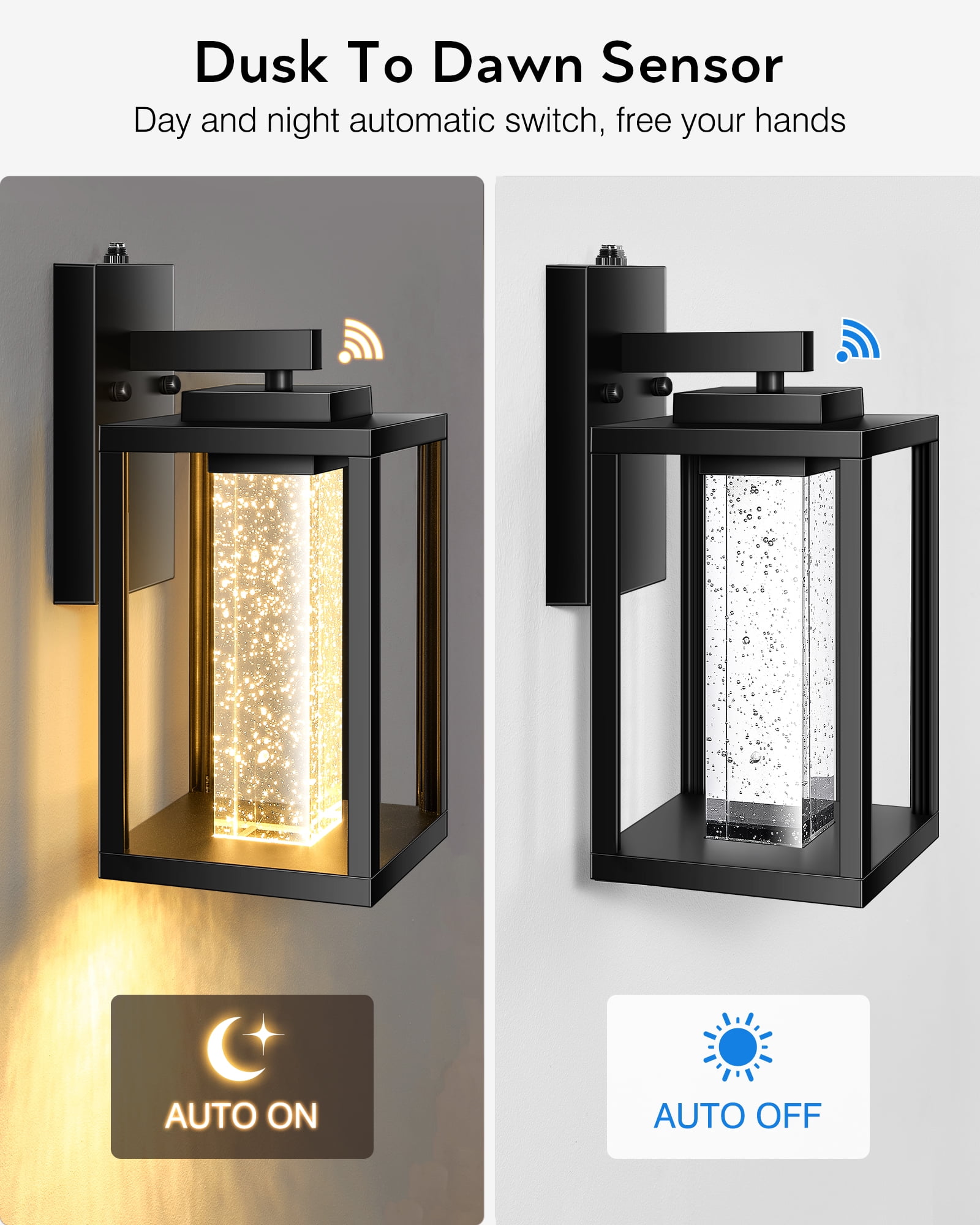 VIANIS Porch Lights Outdoor Dusk to Dawn, Black Outside Light Fixtures for House, Exterior Lighting Wall Mount for Garage Modern Outdoor Wall Sconce Lantern for Coach with Crystal Bubble Glass