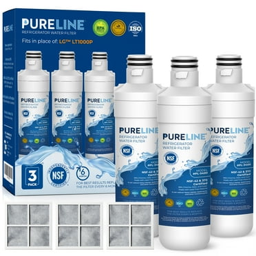 Pureline LT1000P Refrigerator Water Filter Replacement for LG LT1000PC, ADQ747935, MDJ64844601, Kenmore 46-9980 and LT120F Air Filter Replacement (3 Pack)