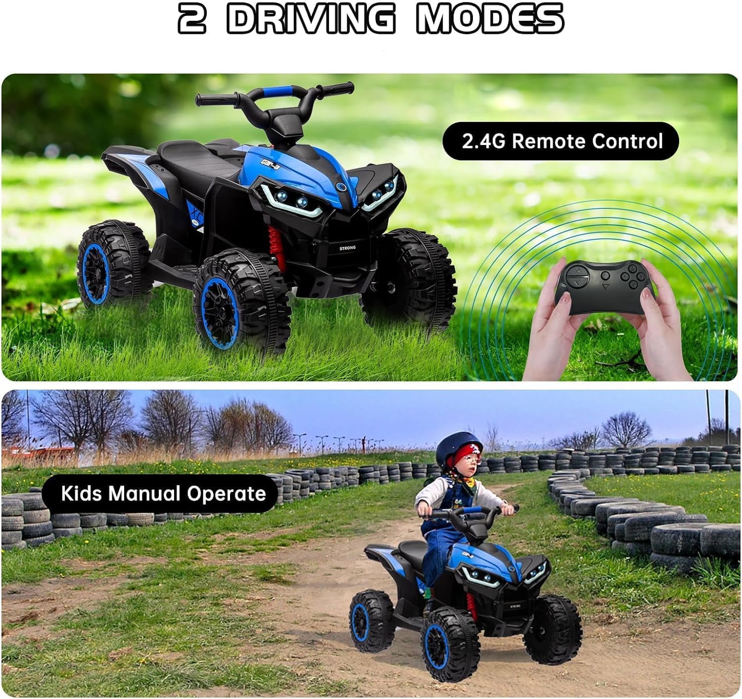 Roromall 12V Kids Ride On ATV, Battery Powered, Electric 4-Wheeler with Music, Led Lights, High and Low Modes, USB, Treaded Tires, Suitable for Boys and Girls