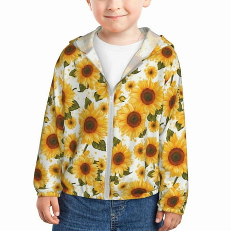 

Lukts Yellow Polka Dot Sunflower Print Children s Long-Sleeved Sun Protection Clothing Hooded Sweatshirts for Boys and Girls Outdoor Sports-3 Years