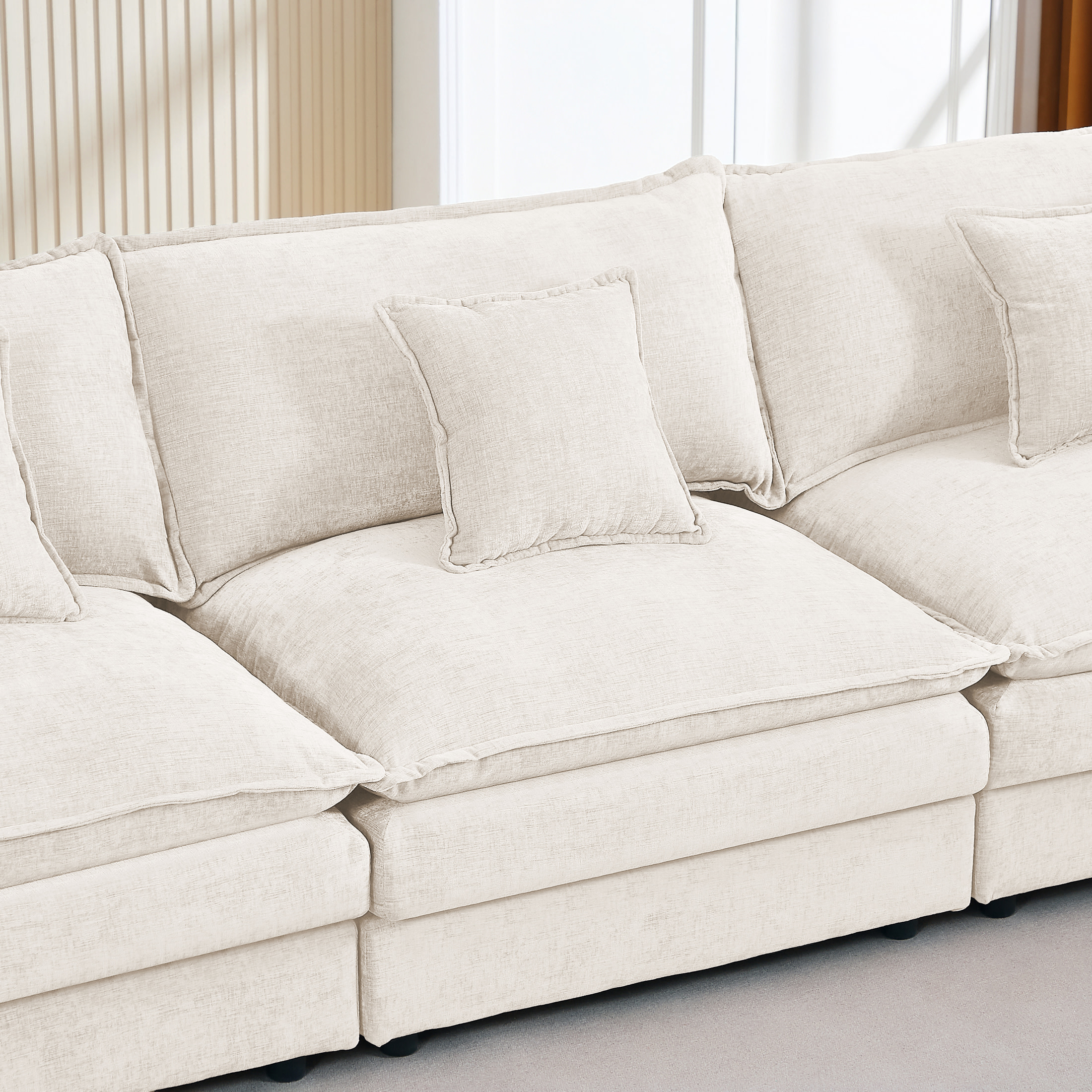 Noble House Stacy 102" Modular Sectional Sofa, L-Shaped Chenille Couch with Movable Ottoman, for Living Room, Beige