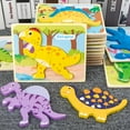 thumbnail image 2 of Children Preschool Educational Dinosaur Wooden Puzzle Birthday Gift Cartoon 3D Matching Puzzles Jigsaw Learning Toys, 2 of 5