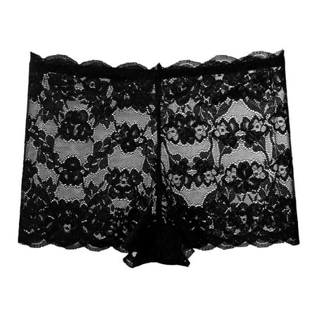 Comdrip Lace Panties  for Women Lace Waist See Through Cotton Crotch Women Flat Angle Lace Boy Shorts Underwear for Women Black XL