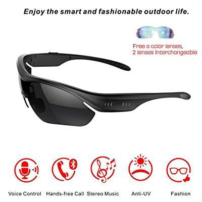 seleven smart touch bluetooth 4.0 sunglasses stereo music headphone, polarized glasses for travel, cycling, driver with handsfree for iphone samsung lg cell phones (black)