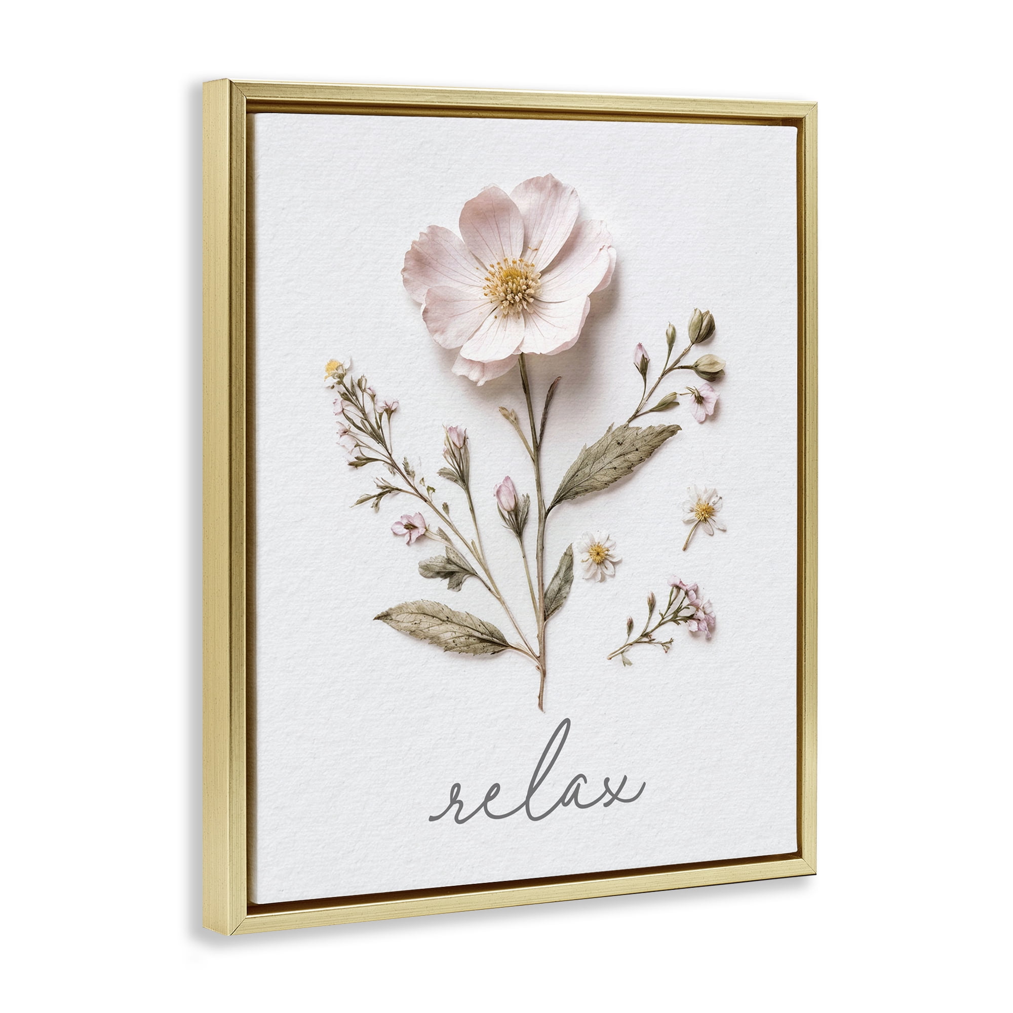 Pressed Flowers Relax Gold Framed Floater Canvas Wall Art, design by Lettered and Lined