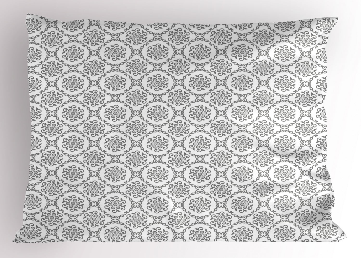Floral Pillow Sham Classic Floral Design with Embroidery Theme Monochrome Illustration Vintage Pattern, Decorative Standard Queen Size Printed Pillowcase, 30 X 20 Inches, Grey White, by Ambesonne