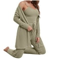 thumbnail image 3 of Leesechin Women's Sleepwear Set Loungewear Home Wear Nightgown Solid Color Knitted Suspender Top, Pants, Robe, Pajamas, Three Piece Set, 3 of 7