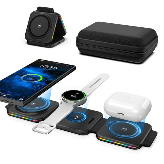 FU1999Wireless Charger for Samsung Charging Station for Samsung Galaxy S25 Ultra/S24 Ultra/S23/Galaxy Bud Pro, Foldable 3 in 1 Android Charging Station, Travel Charger for Galaxy Watch 7/6/5Pro