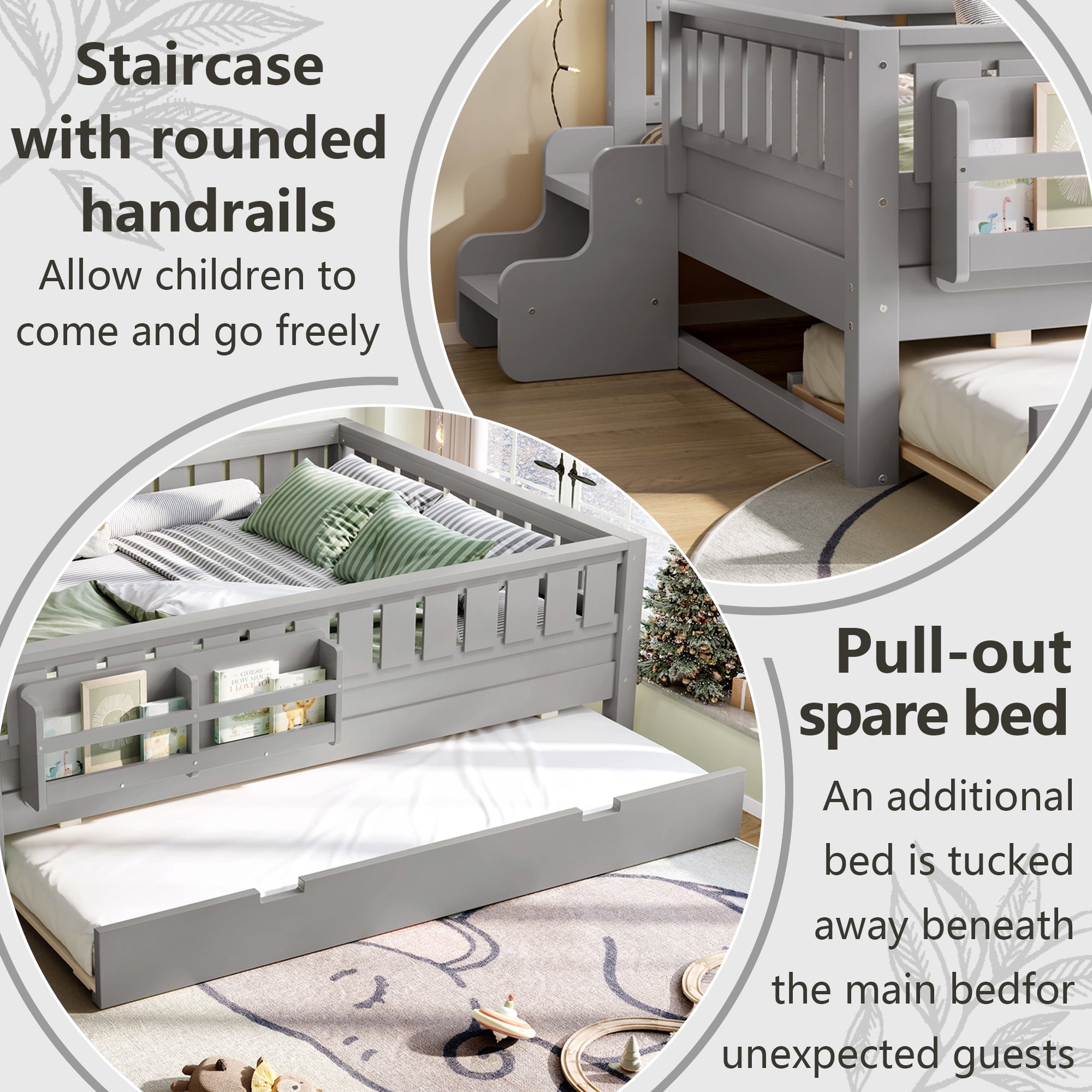 Full With Built-In Bookshelves And Small Staircase, High-Quality Safety Rails