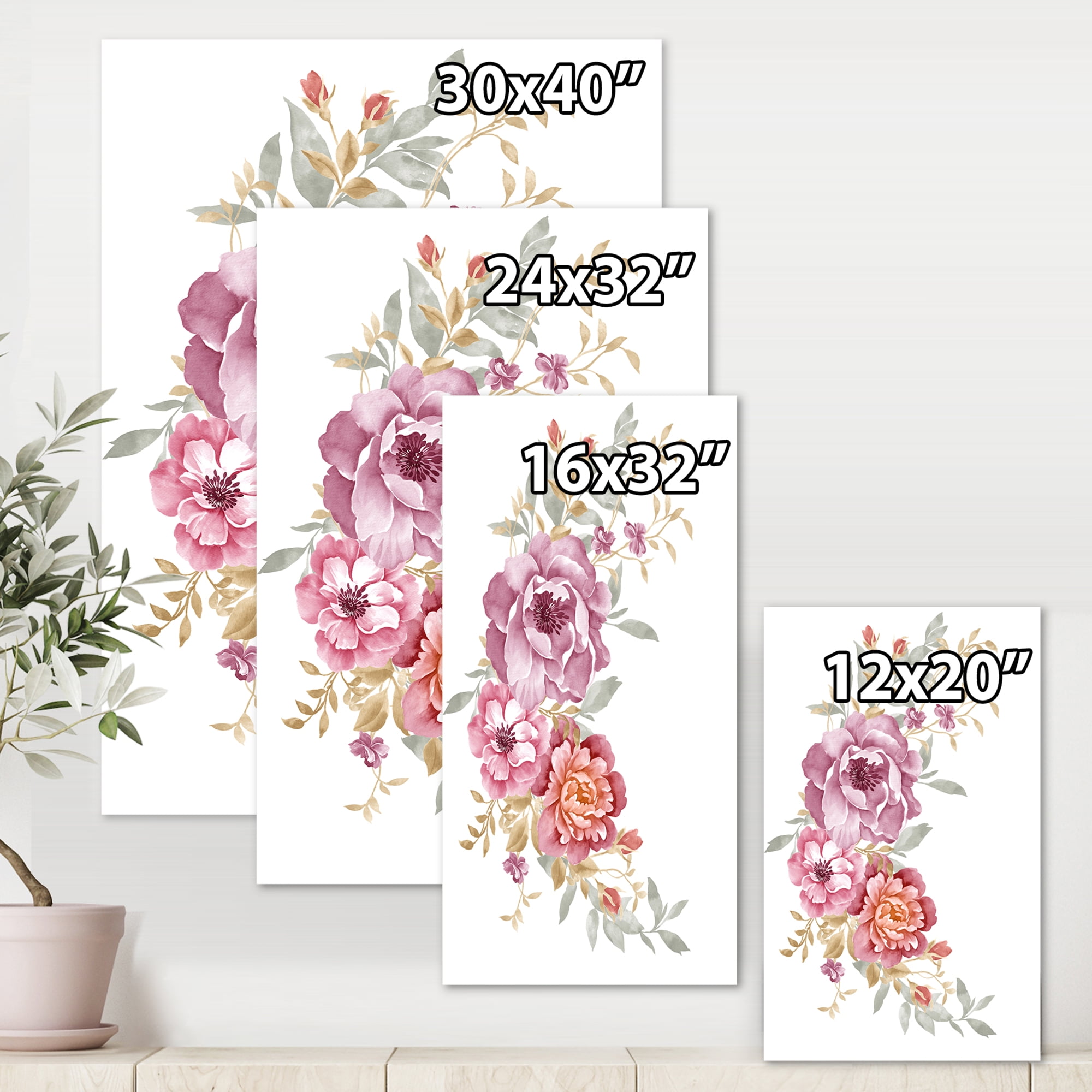 Bouquet of Purple and Pink Flowers III 8 in x 12 in Painting Canvas Art Print, by Designart