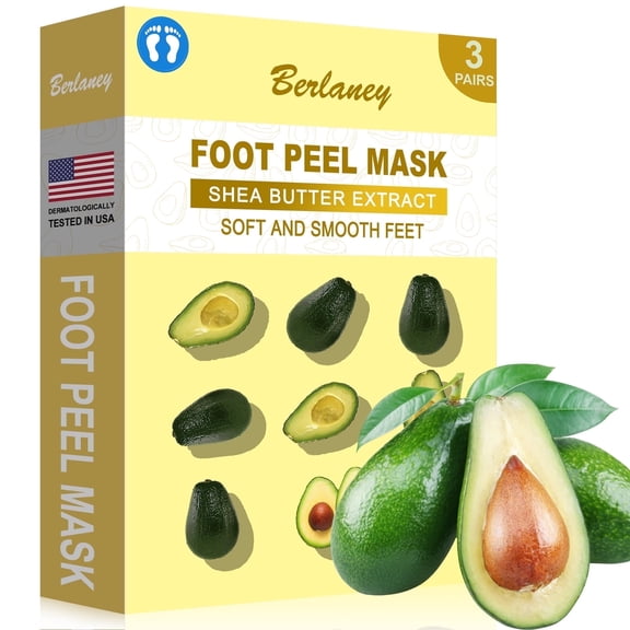 Berlaney Shea Butter Foot Peel Mask, 3 Pairs, Calming Exfoliating Mask for Rough, Dry Feet