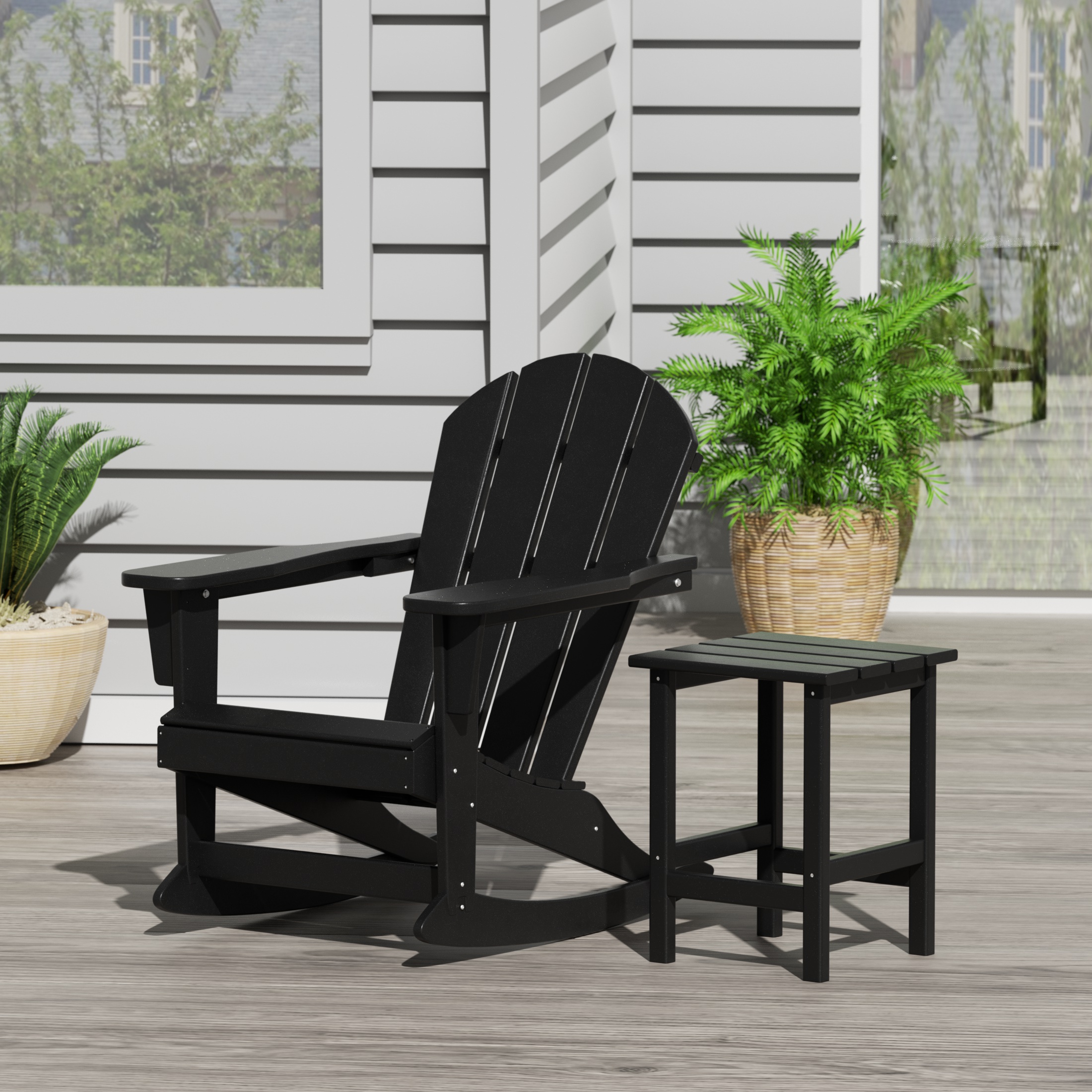 WestinTrends Malibu 2 Piece Outdoor Rocking Chair Set, All Weather Poly Lumber Porch Patio Adirondack Rocking Chair with Side Table, Black - image 2 of 8