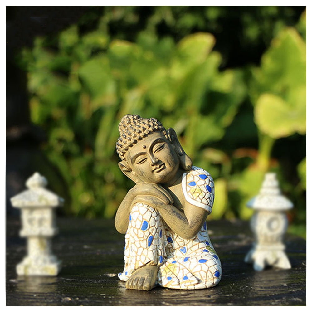 Sleeping Buddha, resting garden decoration sculpture small figures resin Zen made of synthetic resin frost-proof weatherproof stone figures for balcony entrance shelf courtyard