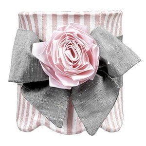 Antique Pewter Scallops - Jubilee Collection 2514-516-MG3001 Pink/White Striped Scallop Drum Shade with Medium Pewter Sash & Pink Ribbon Magnet