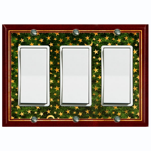 Metal Light Switch Plate Cover Elegant Starry Night Maroon Green Frame FRA028