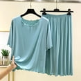 thumbnail image 2 of SHTXOZHI Women's Ruffle Pajama Set Solid Color Comfortable Cropped Pants Soft Breathable Short Sleeve Sleepwear, 2 of 5