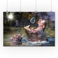 thumbnail image 2 of Hippos and Bubbles (36x54 Giclee Gallery Art Print, Vivid Textured Wall Decor), 2 of 3