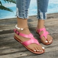 thumbnail image 2 of Womens Comfort Sandals Round Toe Dress Dressy Slip On Casual Comfort Bride Bridal Date Flat Adjustable Buckle Sandals Summer Shoes Slides Hot Pink Women Sandal, 2 of 9
