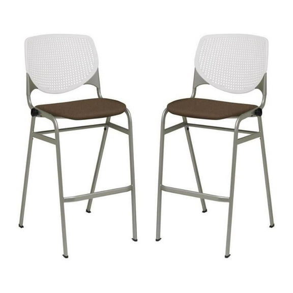 Home Square Stack Fabric Upholstered Seat Barstool in Fudge - Set of 2