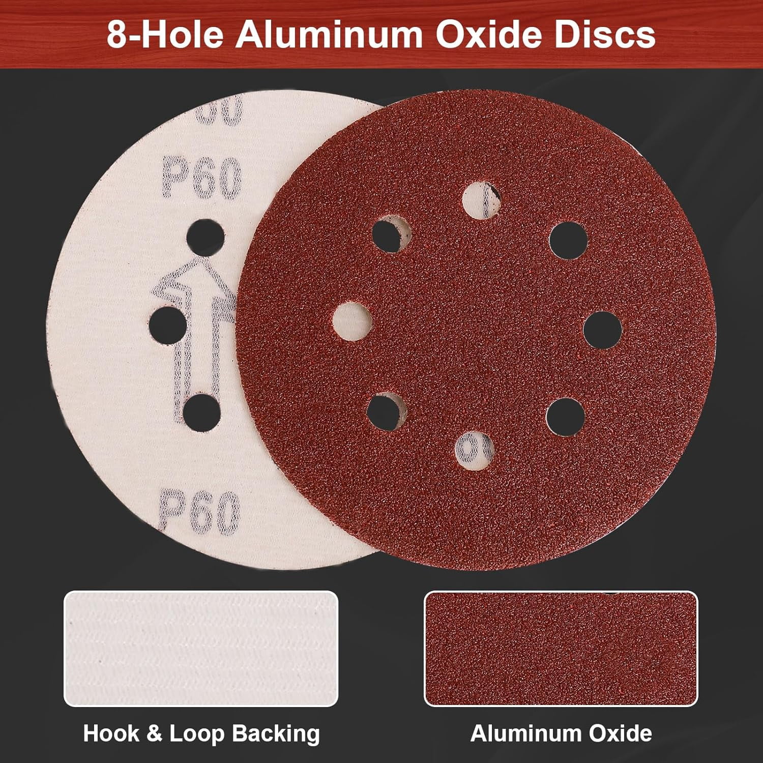 FRKSMD-100 PCS 5 Inch Sanding Discs 60 Grit Hook and Loop Sandpaper for Random Orbital Sander Round Sand Paper